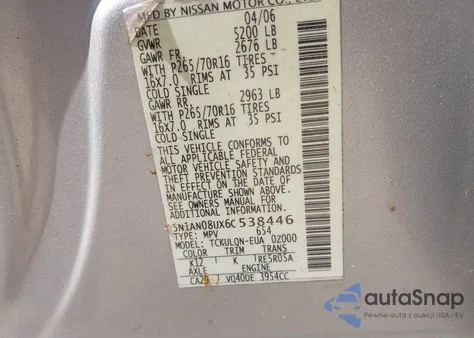 2006 Nissan Xterra X из США, поврежденный, VIN 5N1AN08UX6C538446